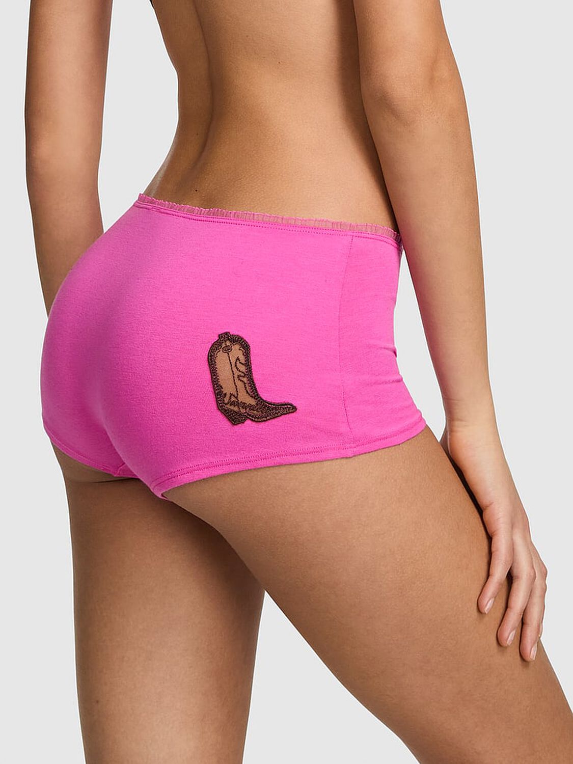 vs Pink Cotton Boyshort Panty Pink With Boot Patch 2 of 3 