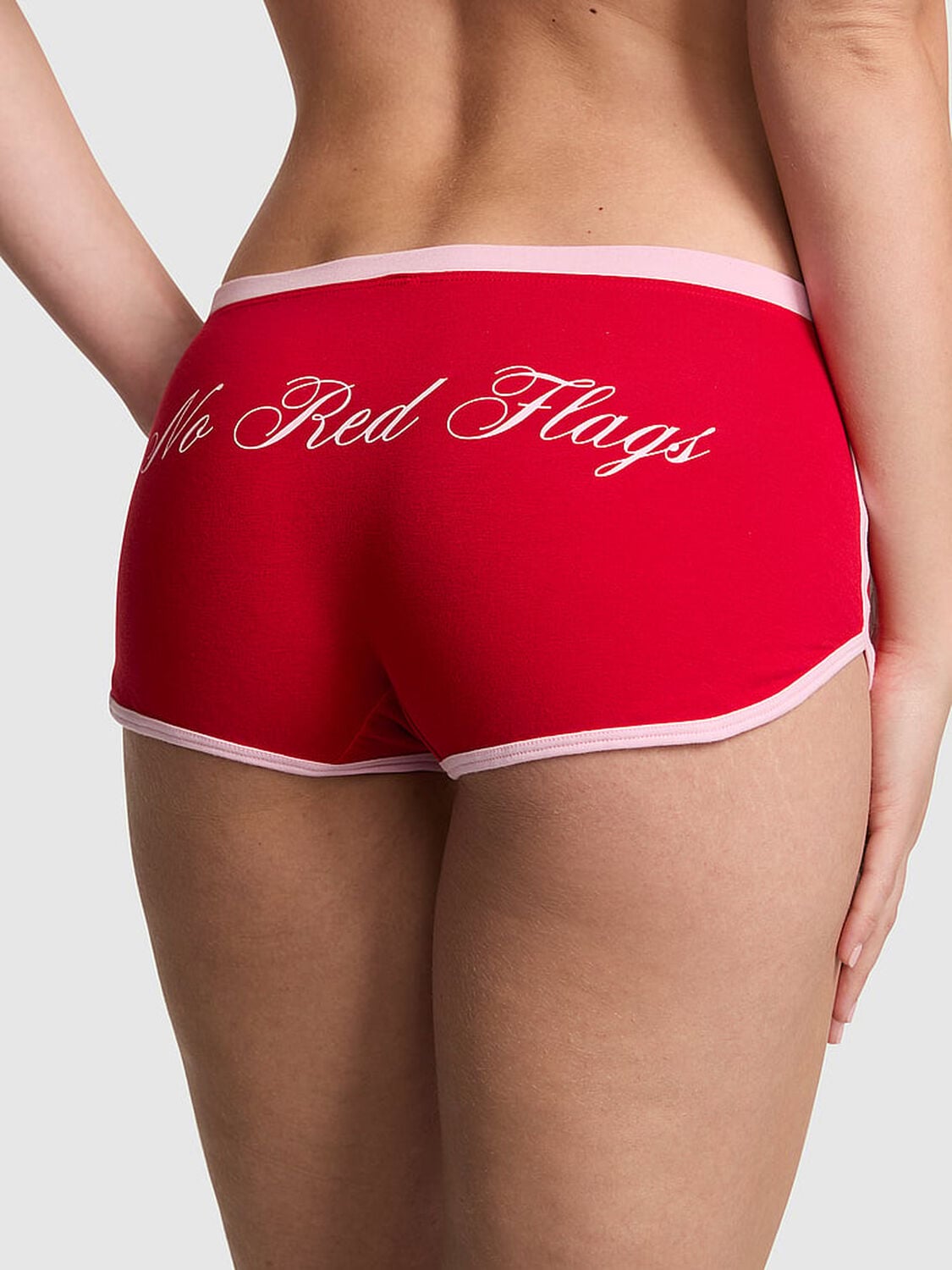 pink Pink Cotton Dorm Boyshort Panty Bright Vermillion With No Red Flags Butt Graphic 2 of 2 