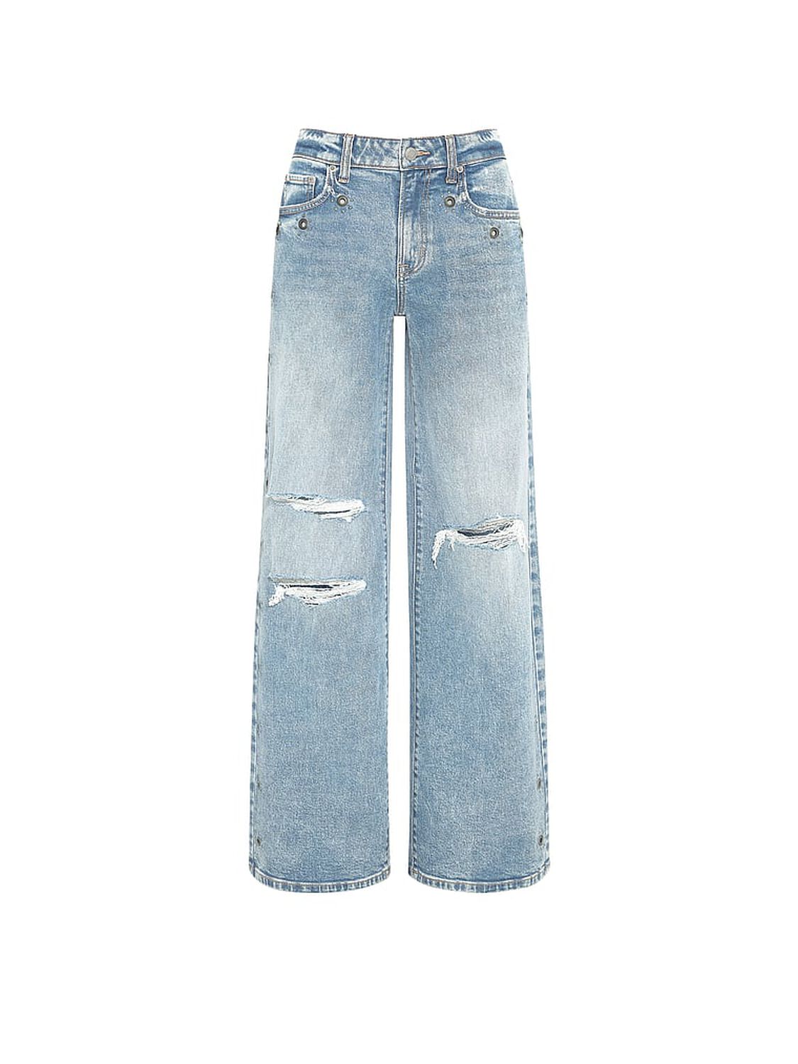 vs Pink Denim by PINK Mid-Rise Baggy Wide-Leg Jeans Medium Wash Grommet 3 of 4 