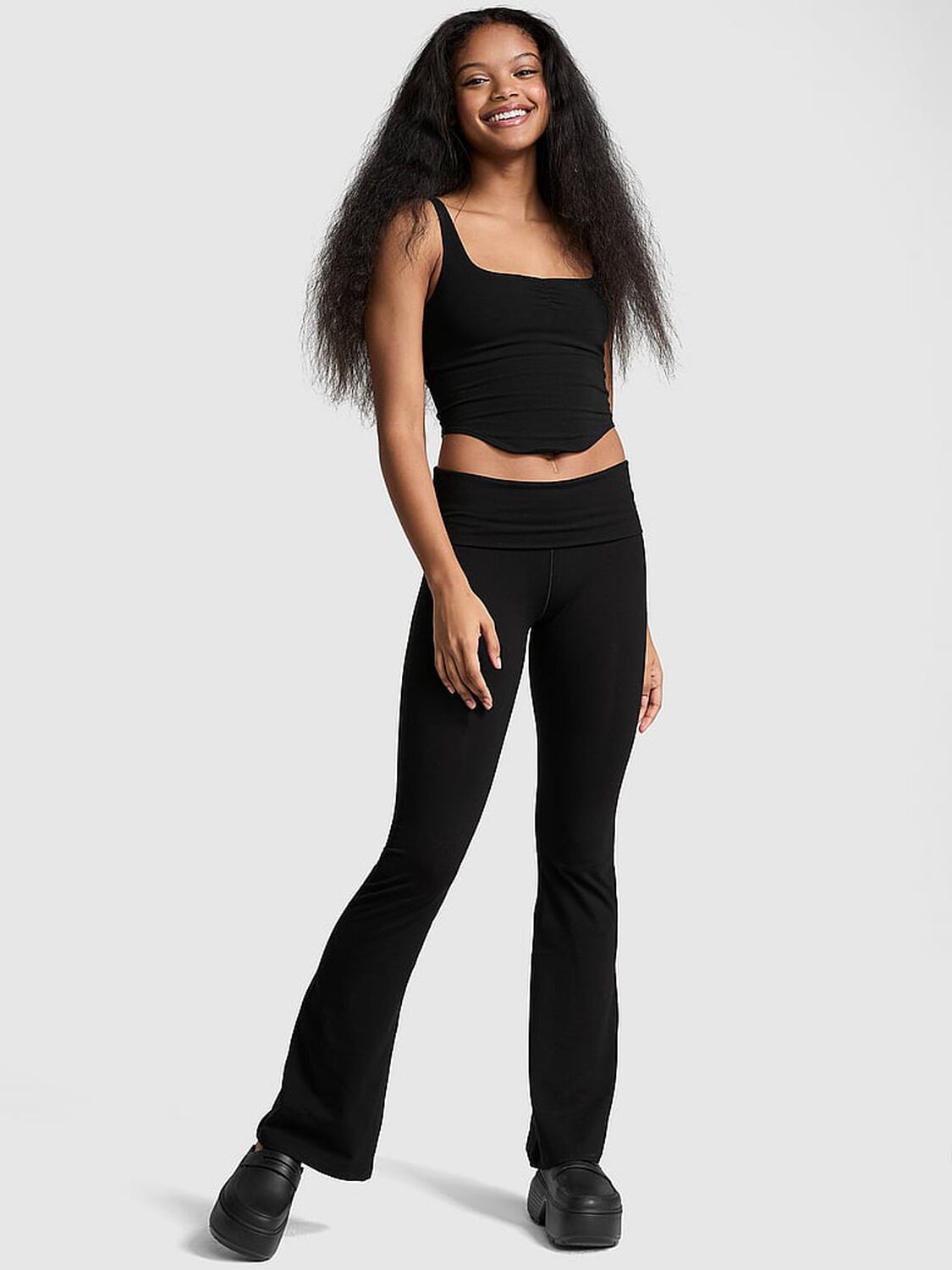 vs Pink All-Day Cotton Foldover Flare Leggings 1 of 3 