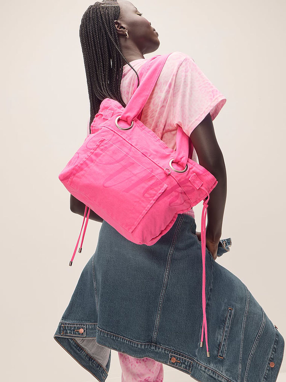 vs Pink Canvas Flat-Bottom Tote Bag Fall For Me Pink 3 of 3 