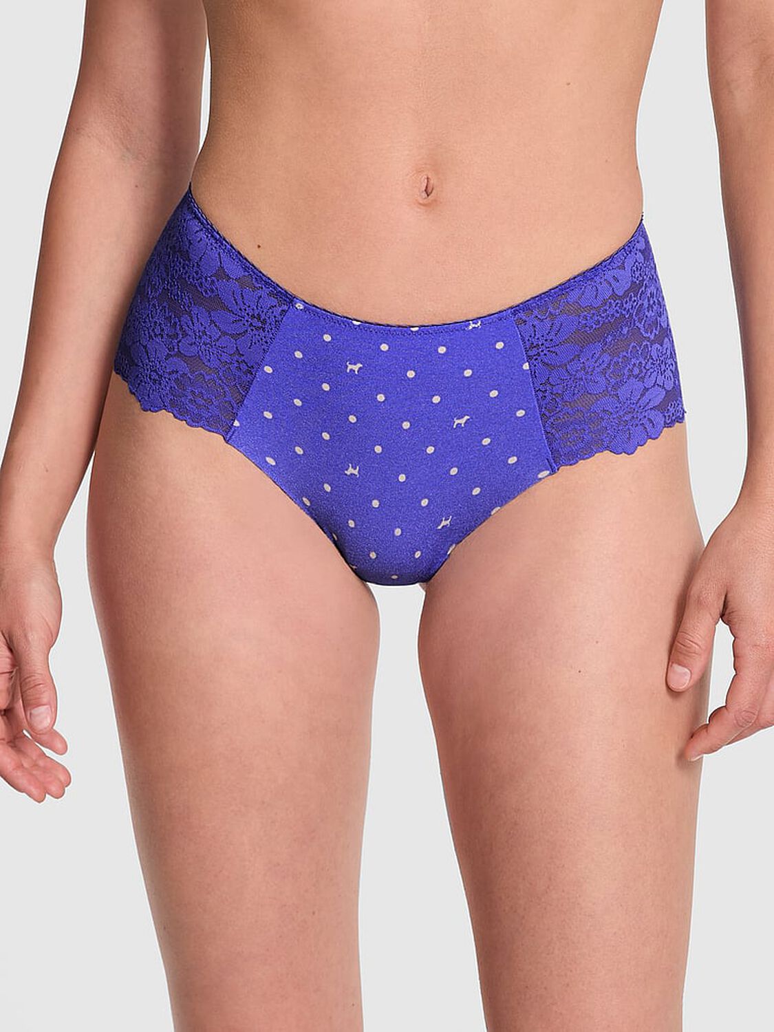 vs Pink No-Show Cheeky Panty Ultramarine Blue Dot Dog Print 1 of 3 