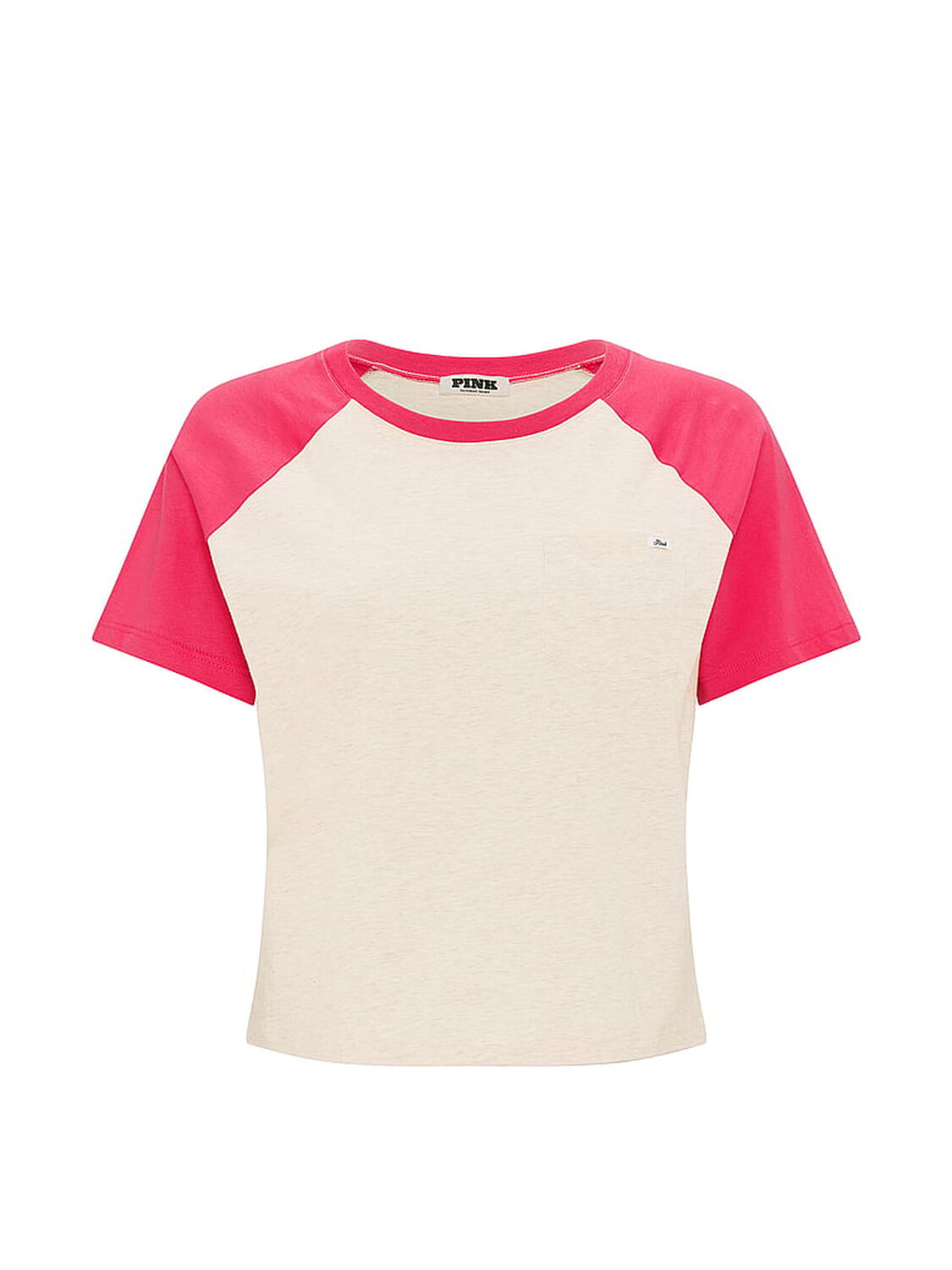 vs Pink Cotton Raglan Sleep Tee Heather Grey With Candy Pink 3 of 3 