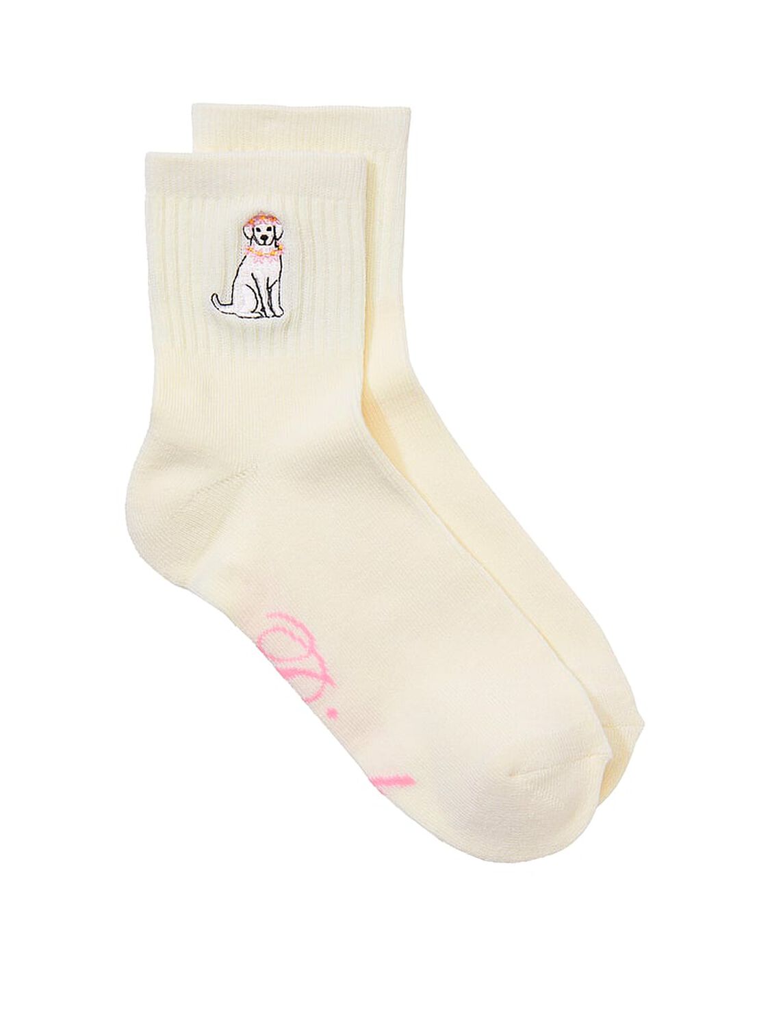 vs Pink 1-Pack Quarter Socks Cream Flower Crown Dog 1 of 2 