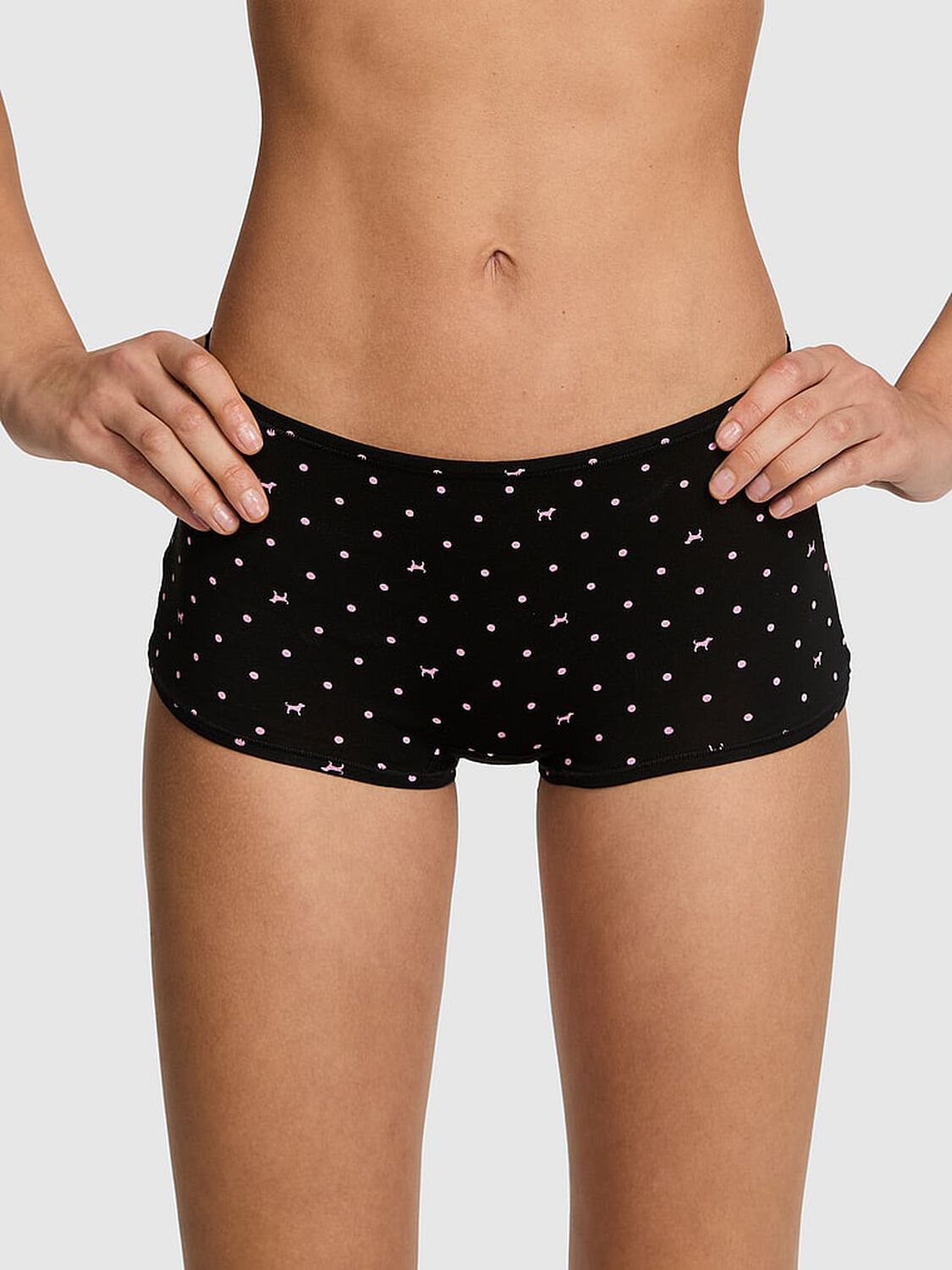vs Pink Cotton Boyshort Panty Black Dot Dog Print 1 of 3 