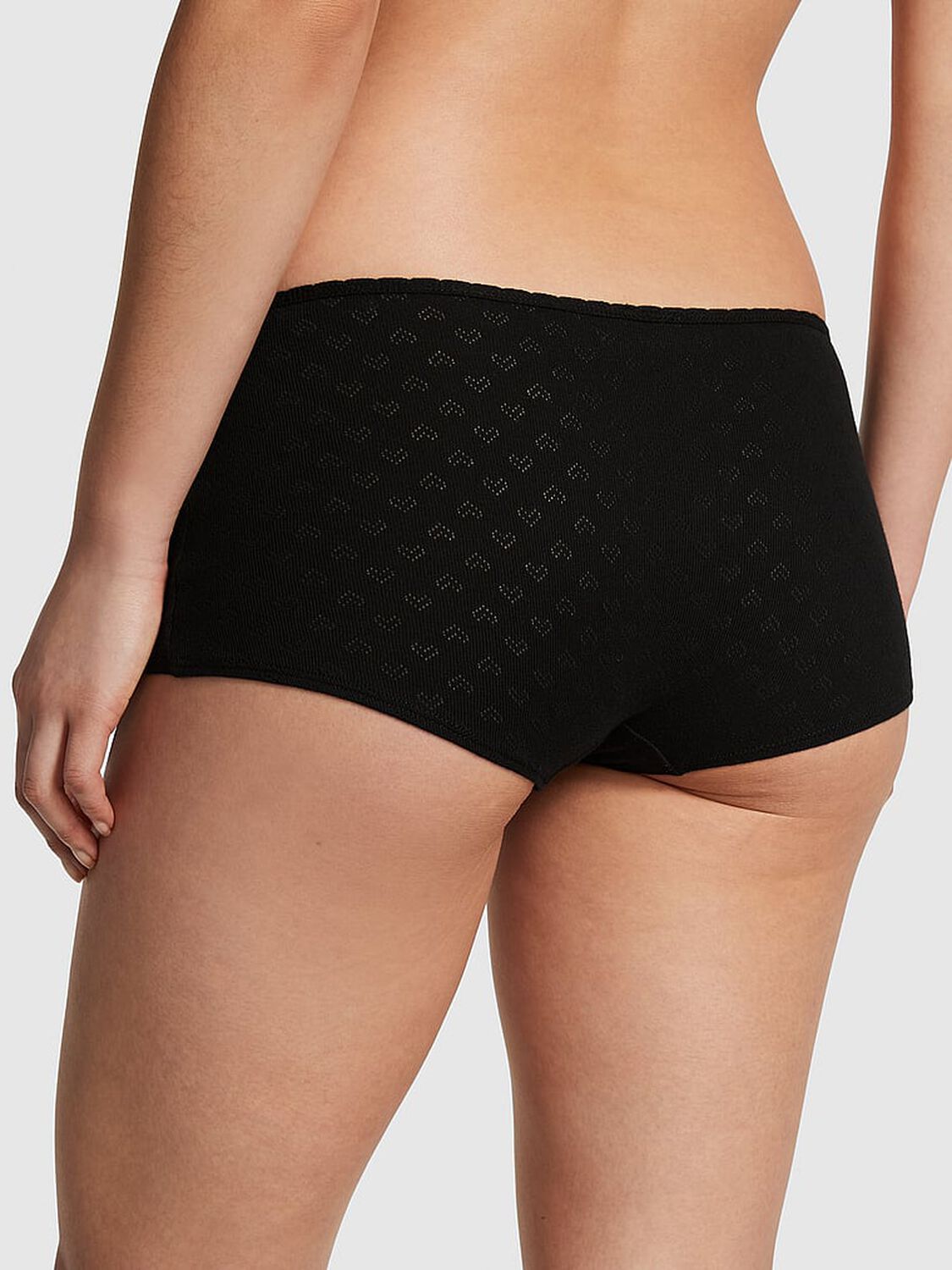vs Pink Cotton Boyshort Panty Pure Black Pointelle 2 of 3 