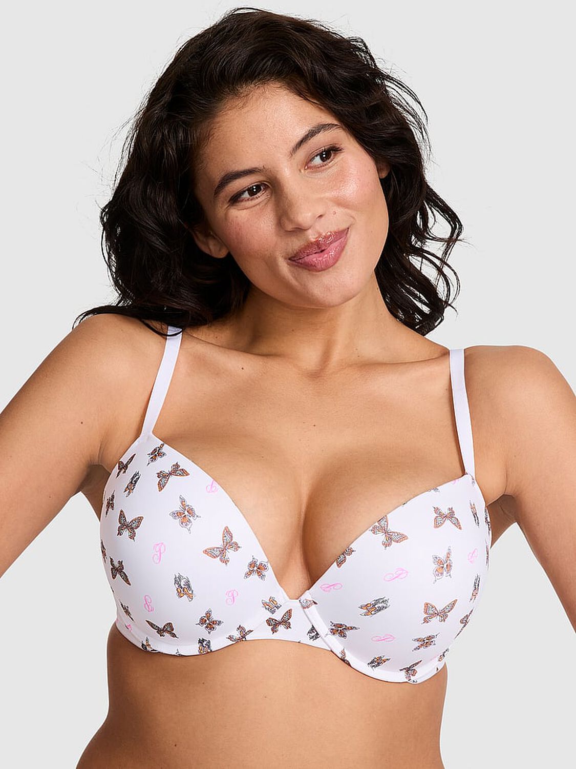 vs Pink Wear Everywhere Wear Everywhere Super Push-Up Bra White Butterfly Print 1 of 3 
