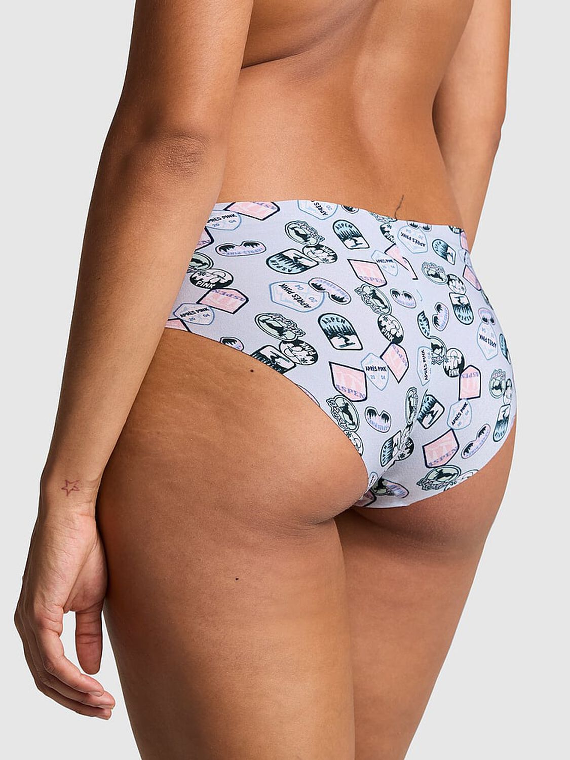 vs Pink No-Show Hiphugger Panty Hydrangea Blue Sticker Print 2 of 3 