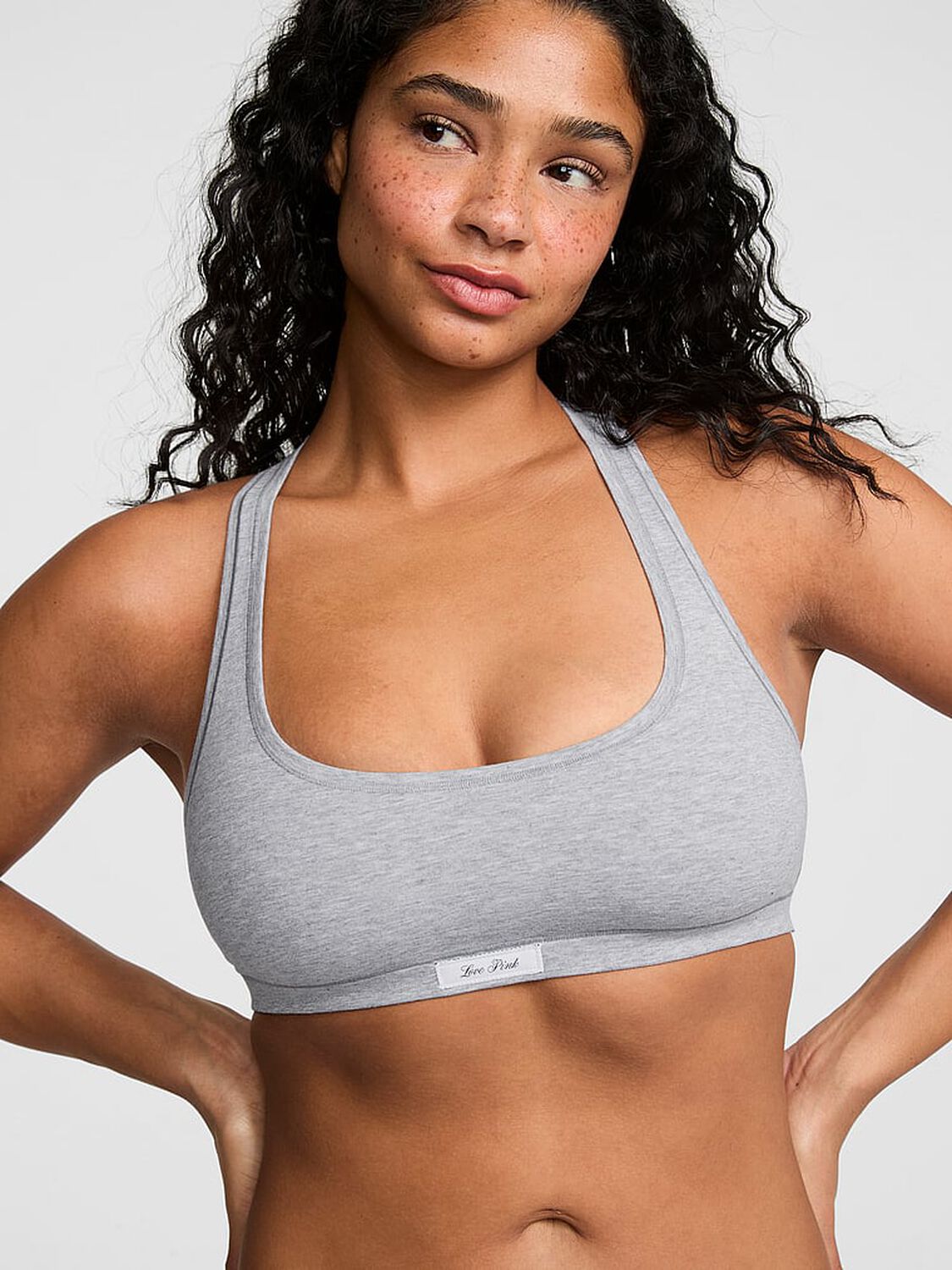 vs Pink Cotton Dorm Unlined Racerback Bralette Heather Grey 1 of 4 