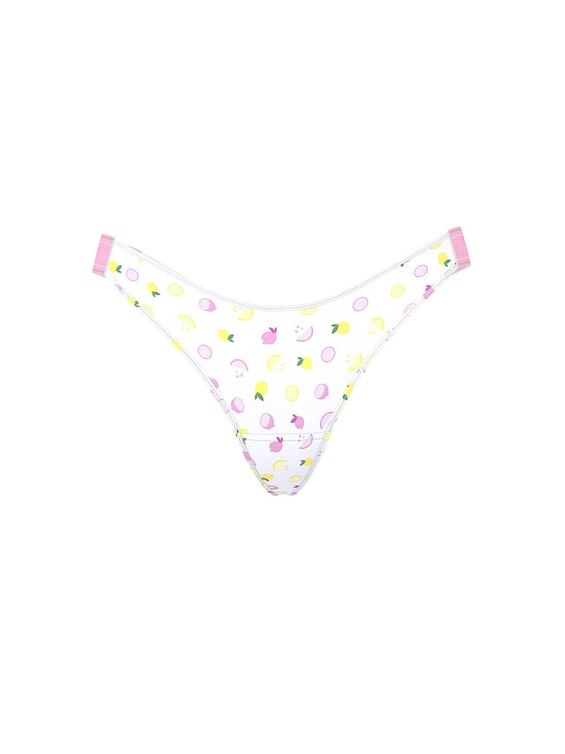 vs Pink Logo Cotton Shine High-Leg Thong Panty White Lemon Print 3 of 4 
