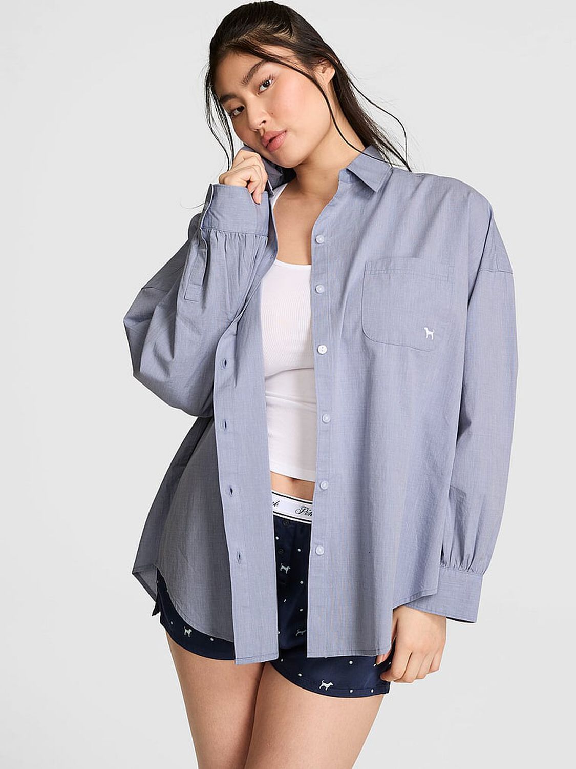 pink Pink Coastal Cutie Button-Down Sleepshirt Chambray 1 of 2 