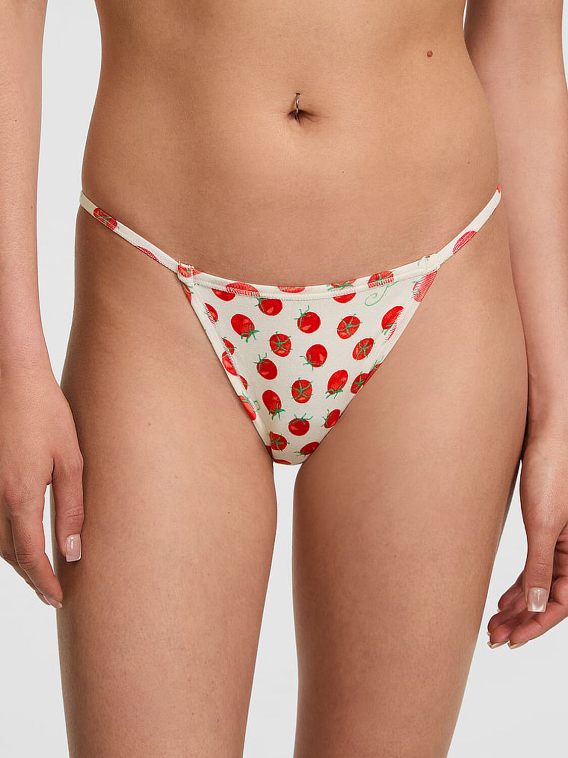 vs Pink Cotton String Bikini Panty White Shell Tomato Print 1 of 3 