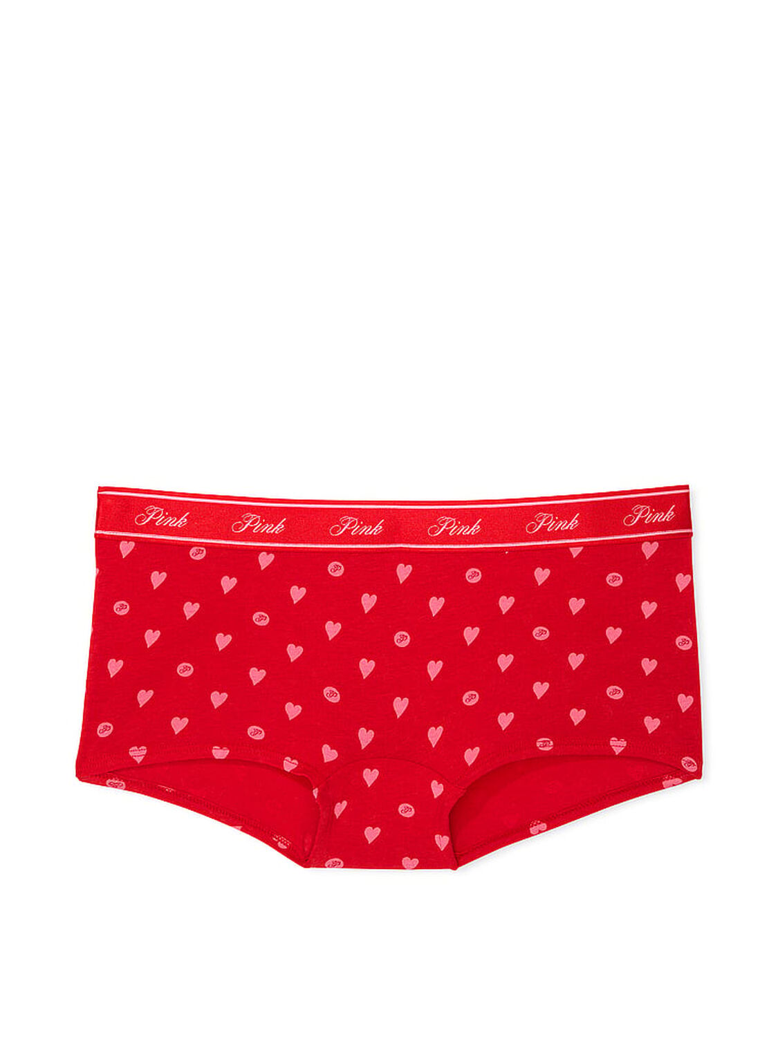 vs Pink Logo Cotton Shine Boyshort Panty Bright Vermillion Heart Dot Print 3 of 3 