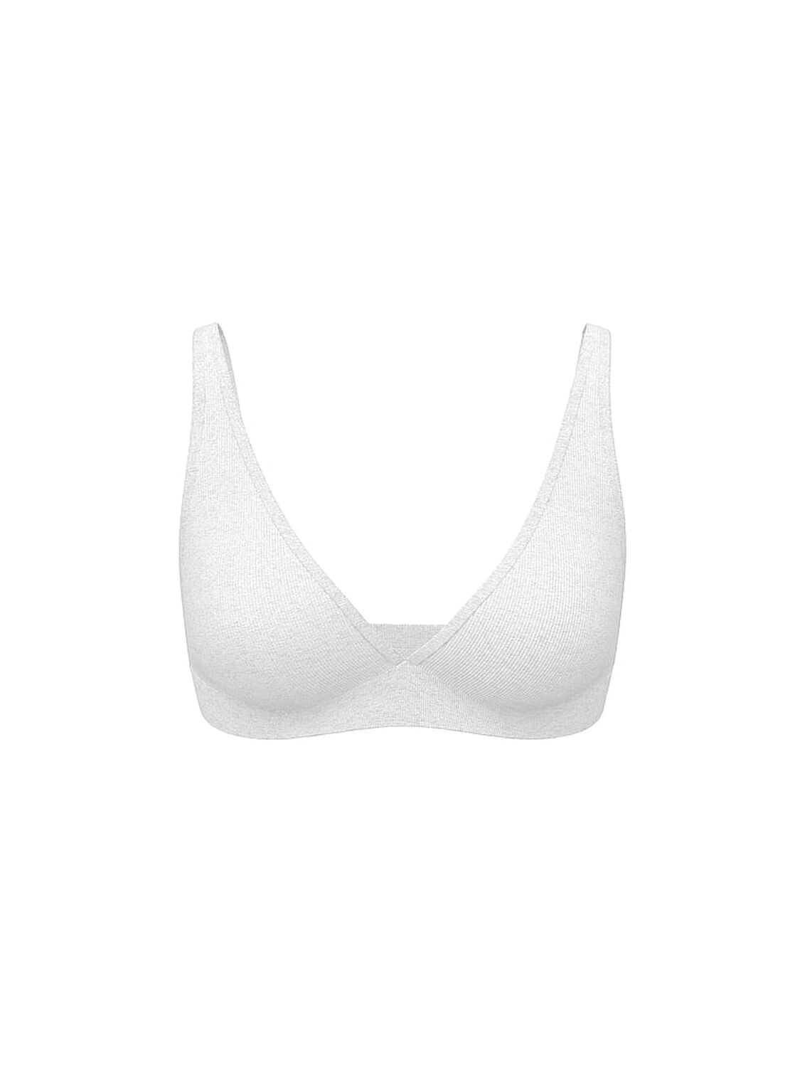 vs Pink Cotton Dorm Plunge Bralette Heather Snow 3 of 4 