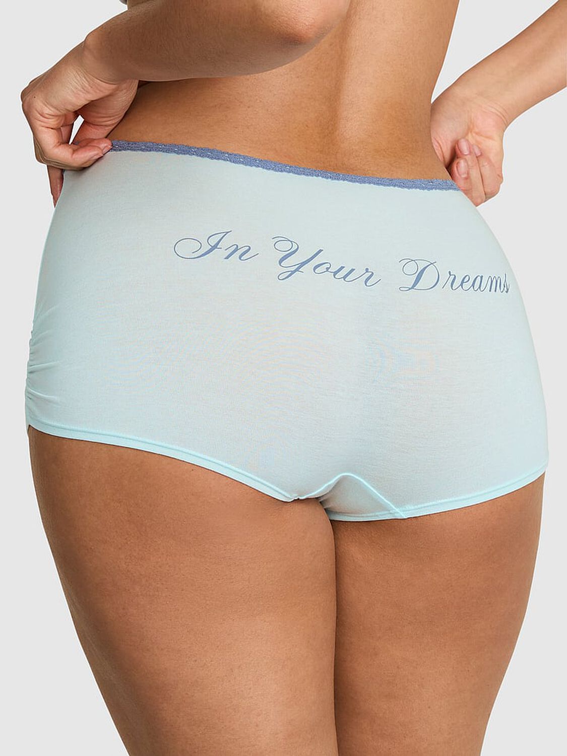 vs Pink Cotton Dorm Boyshort Panty Spray Blue With In Your Dreams Butt Graphic 2 of 3 