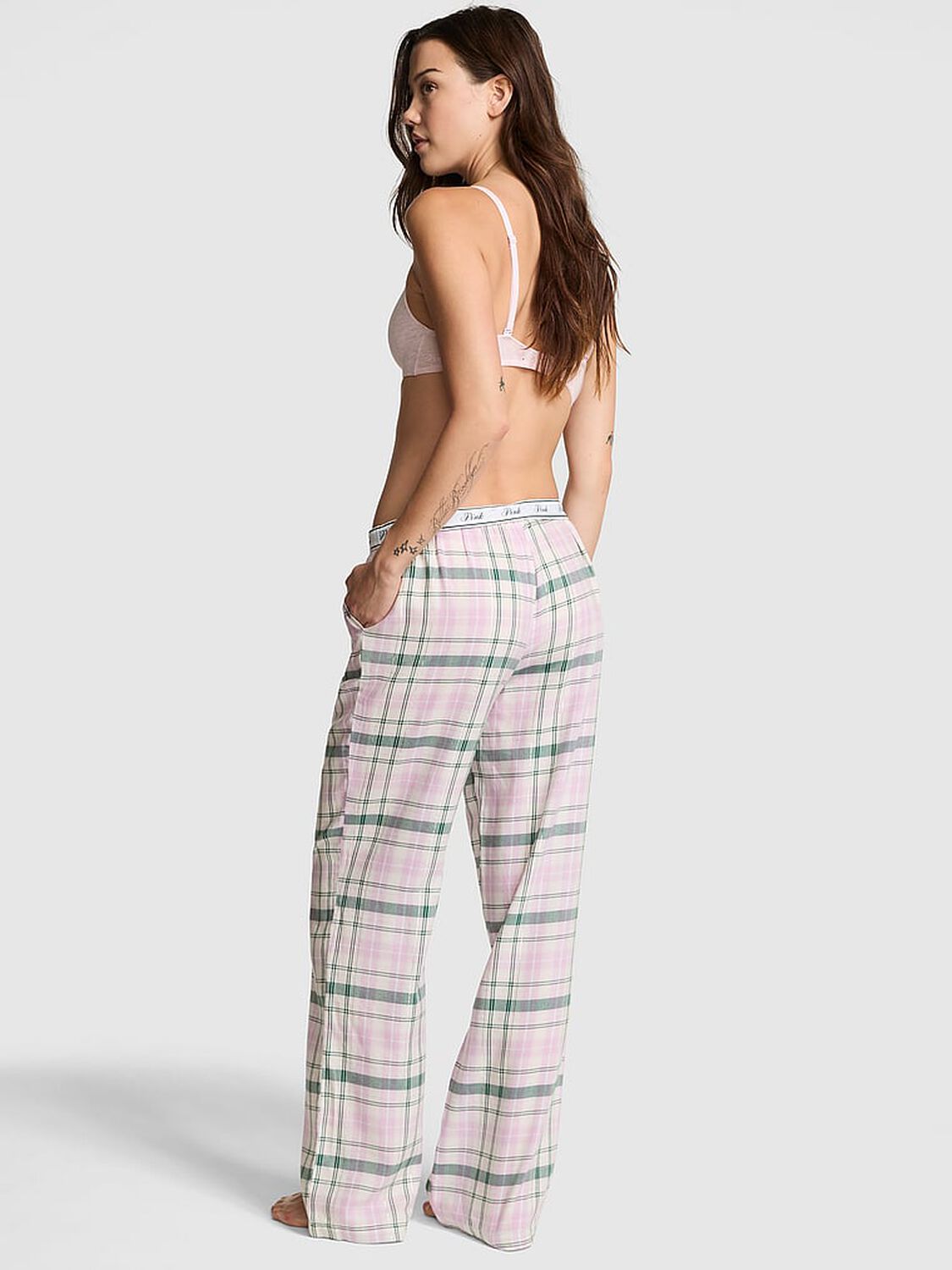 vs Pink Flannel Pajama Pants Winter White/ Hushed Lilac/ Green Plaid 2 of 2 