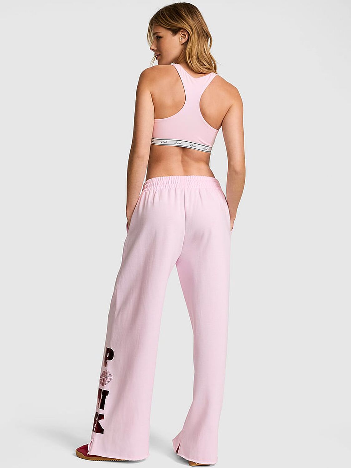 vs Pink Campus Fleece&trade; Wide-Leg Split-Hem Sweatpants Pink Tulip Vday 2 of 3 