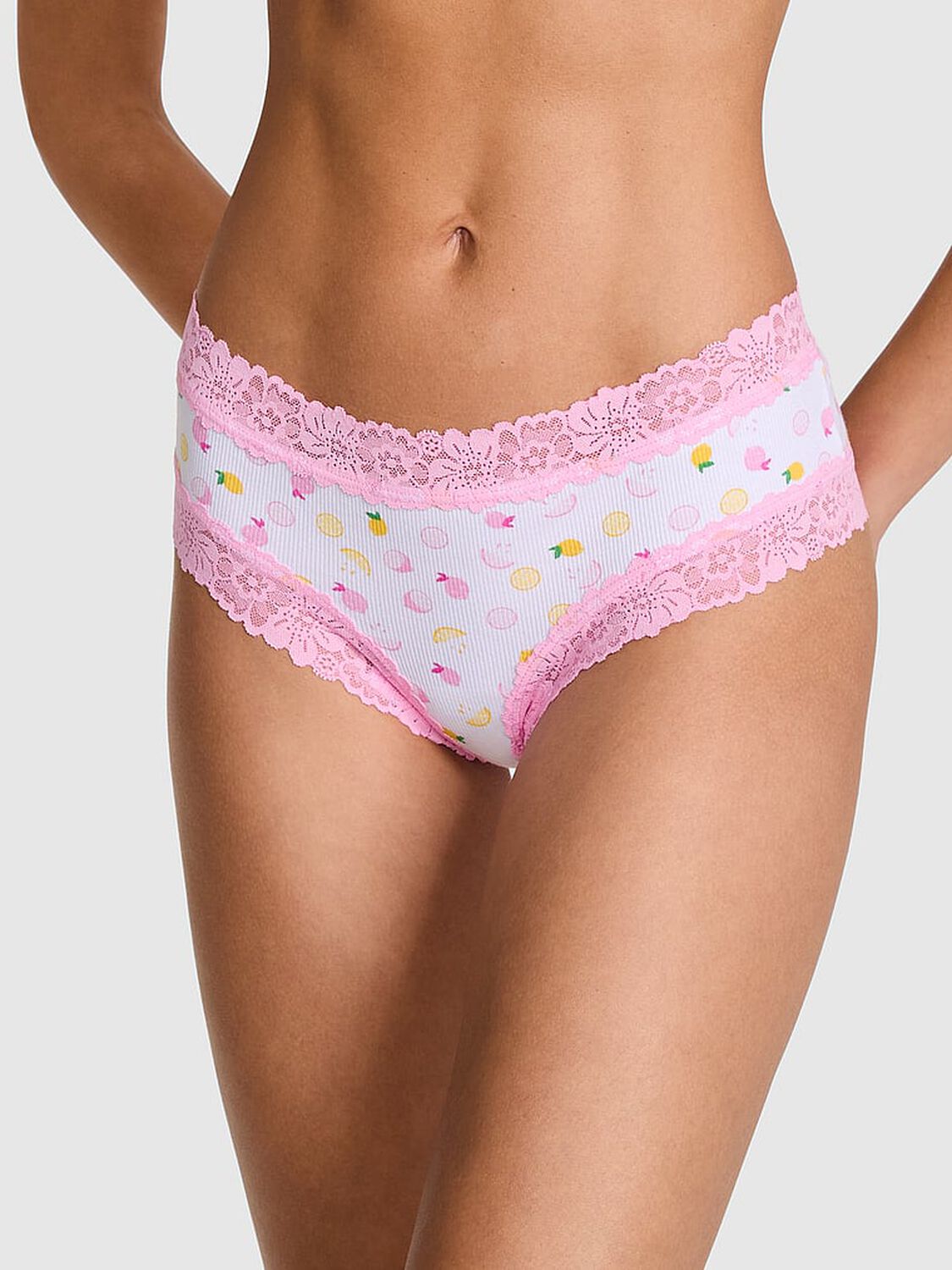 vs Pink Wink Lace-Trim Cheeky Panty White Lemon Print 3 of 3 