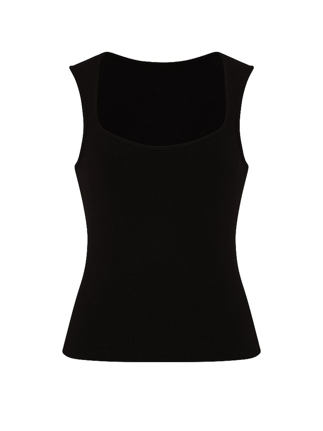 vs Pink All-Day Soft Rib Square-Neck Tank Top Pure Black 3 of 3 