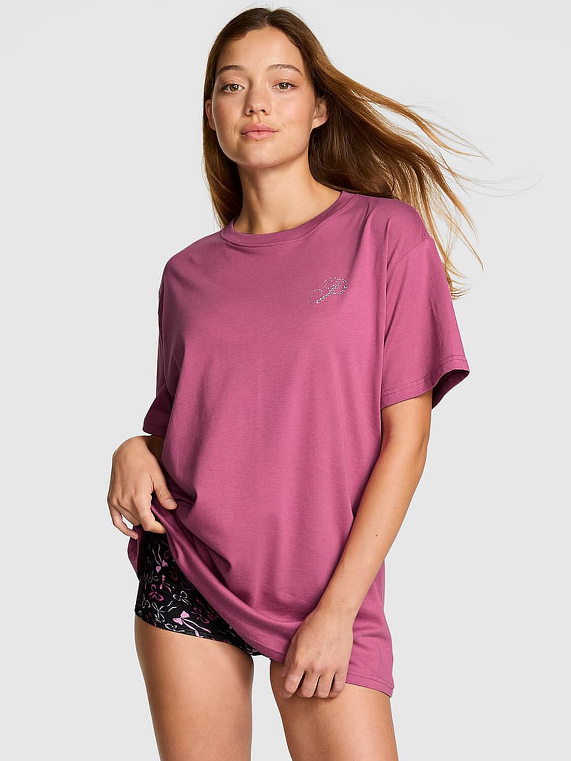 vs Pink Campus Cotton Tee Limited Edition Red Violet Diamante 1 of 4 