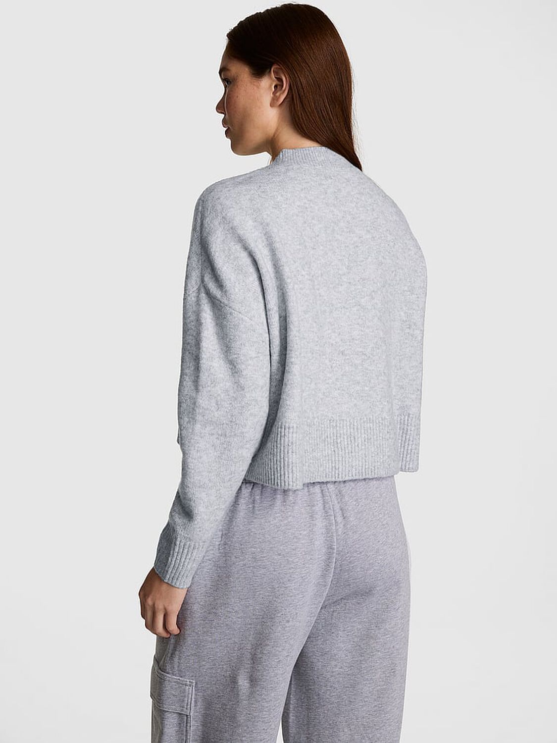 vs Pink Comfy Girl Cropped V-Neck Cardigan Heather Grey 2 of 3 