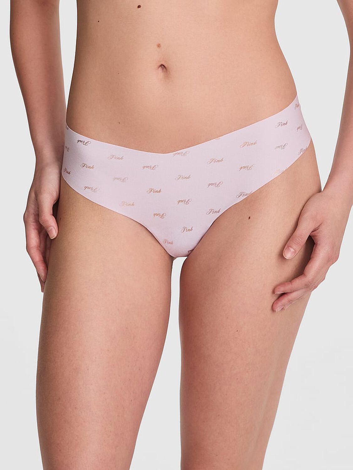 vs Pink No-Show Thong Panty Purple Whisper Logo Print 1 of 3 