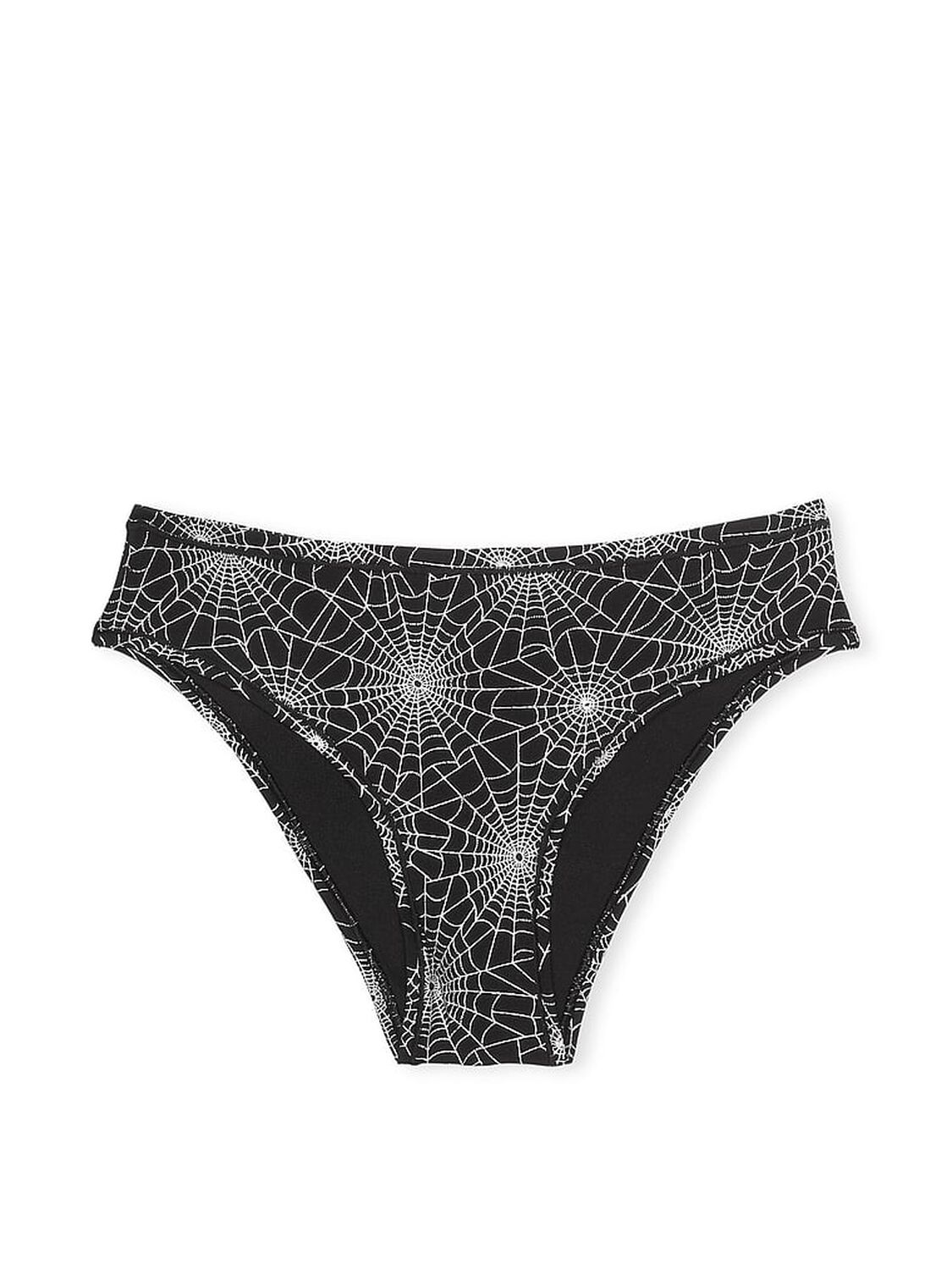 vs Pink Cotton Cheeky Panty Pure Black Halloween Foil Spider Web Print 3 of 3 