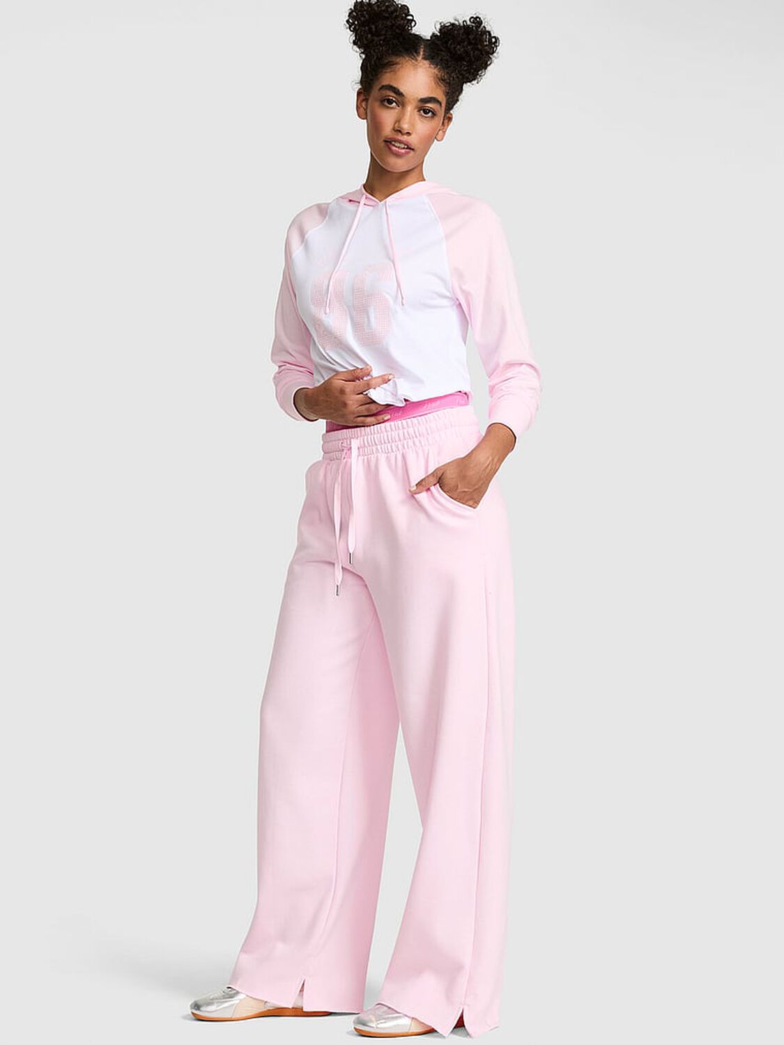 vs Pink Campus Fleece&trade; Wide-Leg Split-Hem Sweatpants Pink Tulip 1 of 3 