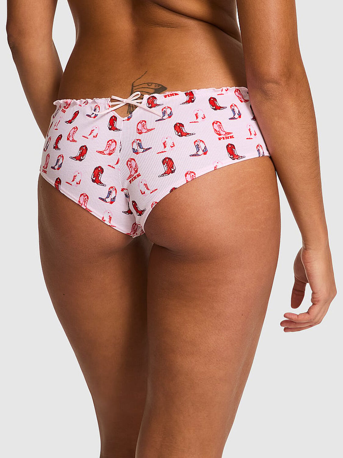 vs Pink Cotton Back-Tie Cheeky Panty Pink Tulip Cowboy Boots Print Side Tie 2 of 3 