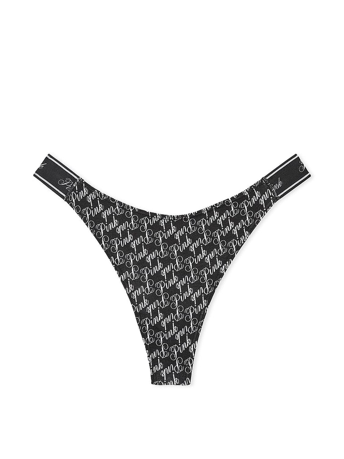 vs Pink Logo Cotton High-Leg Thong Panty Pure Black Logo Script Print 3 of 3 