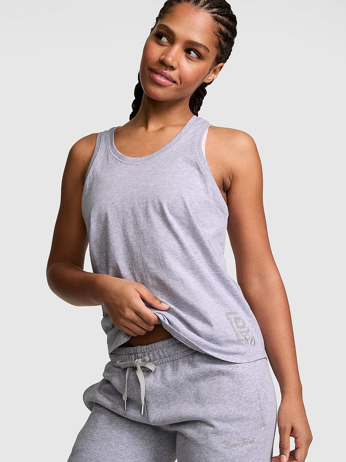 vs Pink Campus Cotton&trade; Tank Top Medium Heather Grey 1 of 3 