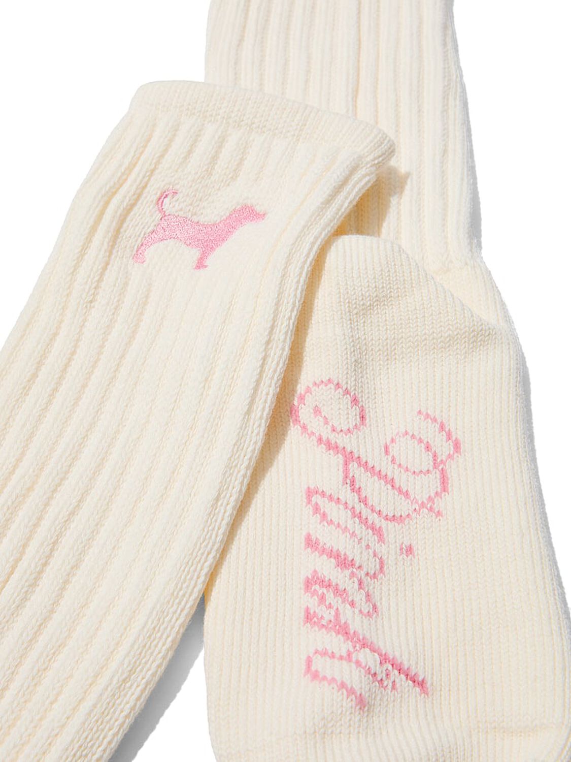vs Pink Ribbed Slouch Socks Cozy White 2 of 2 