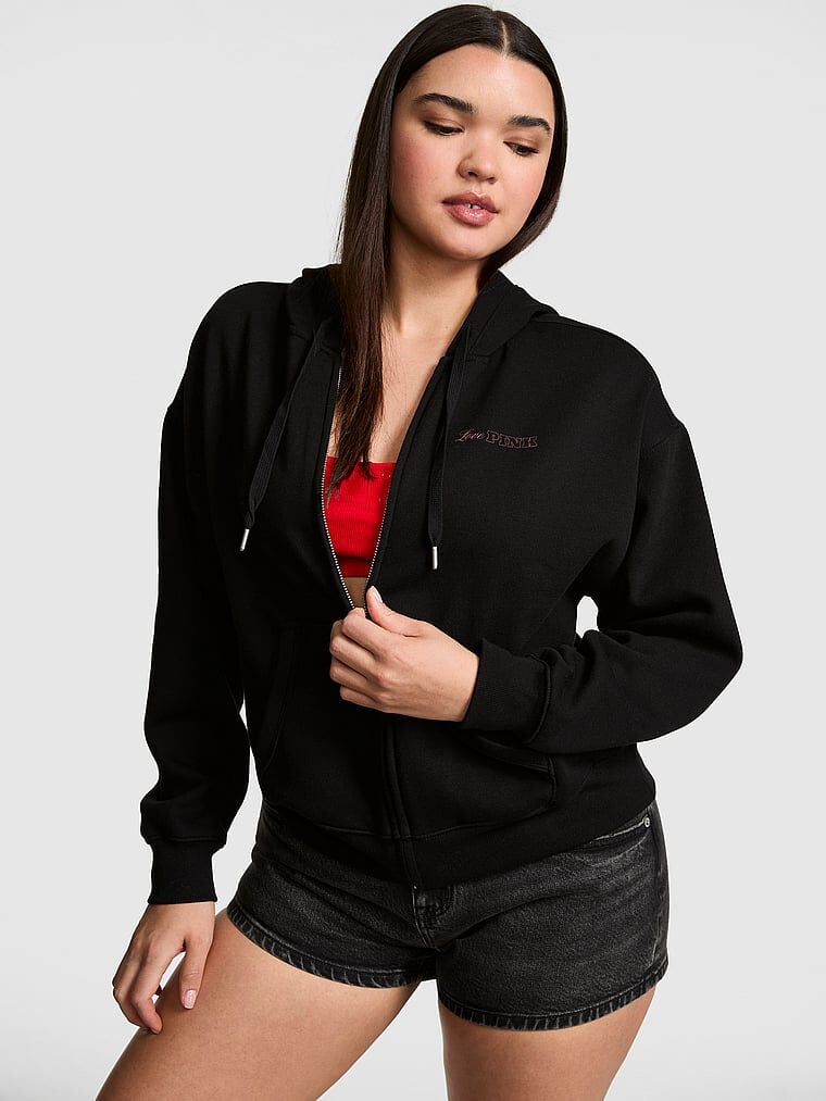 Campus Fleece™ Full-Zip Hoodie Pure Black | Victoria's Secret