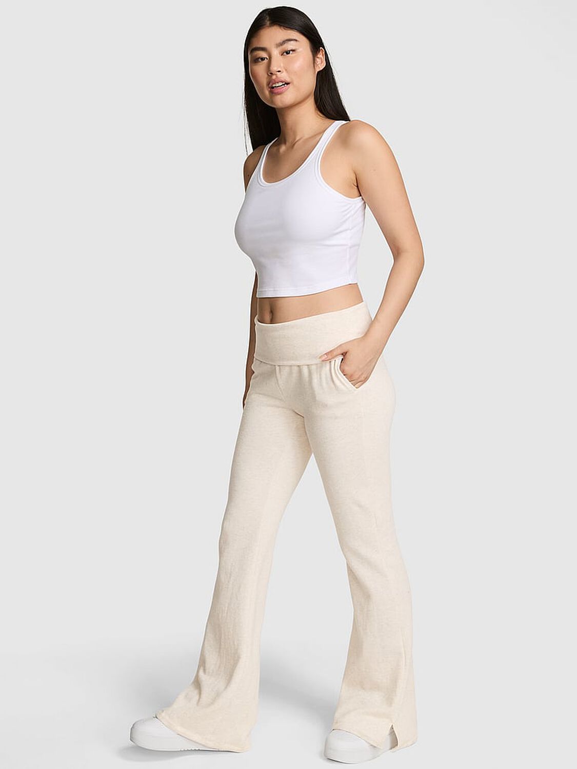 vs Pink Ivy Fleece Foldover Flare Sweatpants Vs Natural Heather 1 of 3 