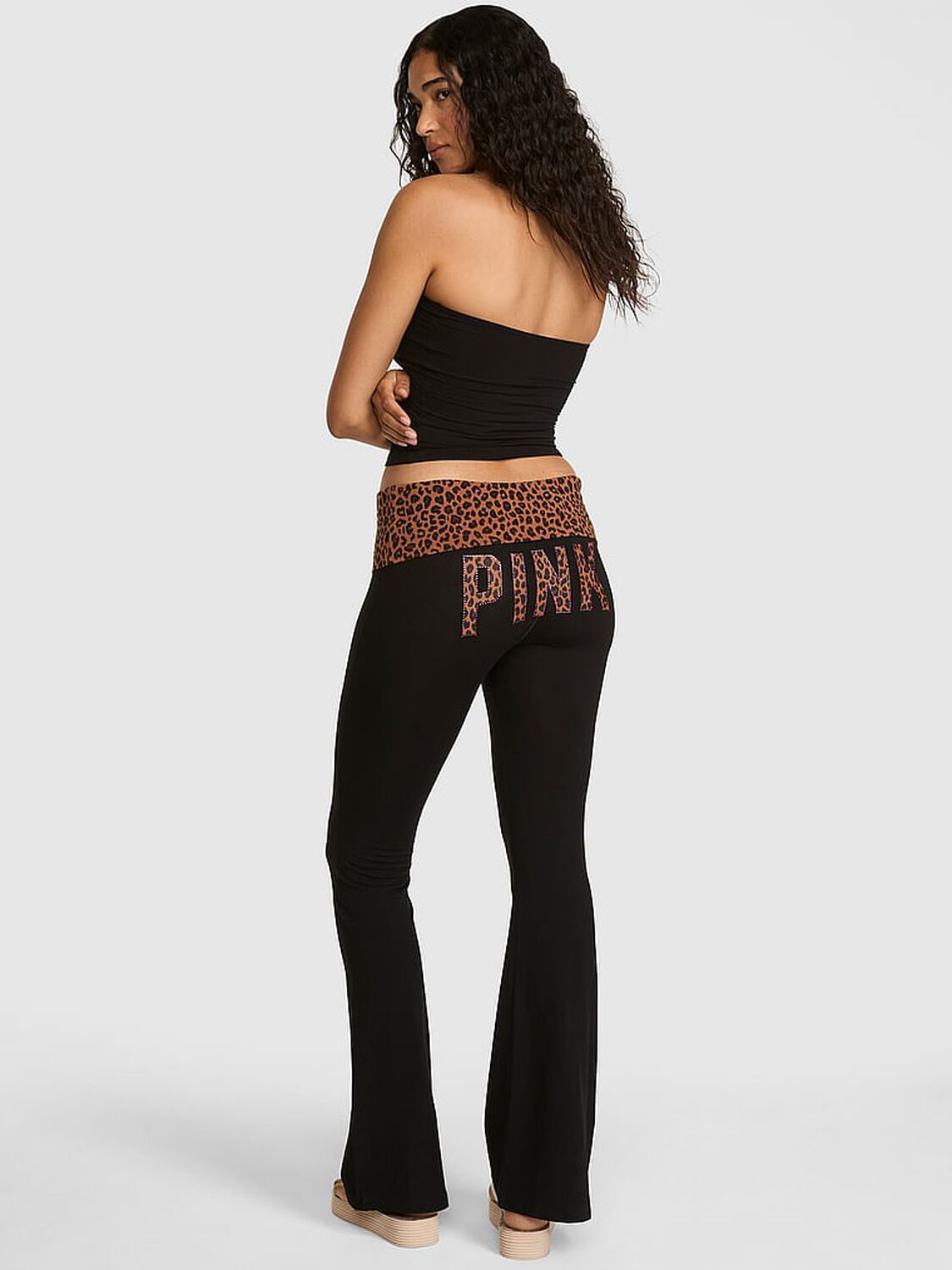 vs Pink All-Day Cotton&trade; Foldover Flare Leggings Leopard 2 of 4 