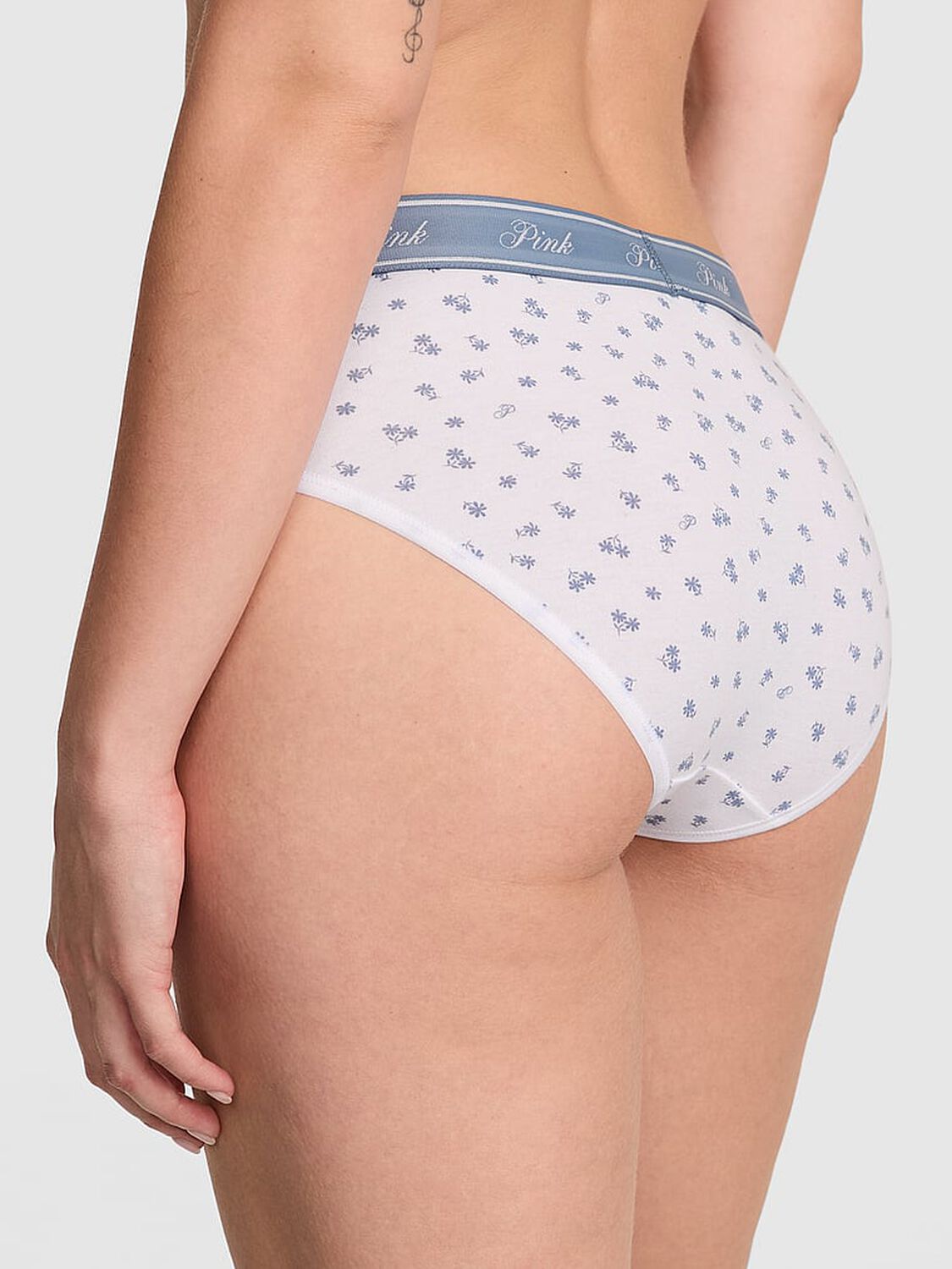 vs Pink Logo Cotton Hiphugger Panty White Blue Floral Print 2 of 3 