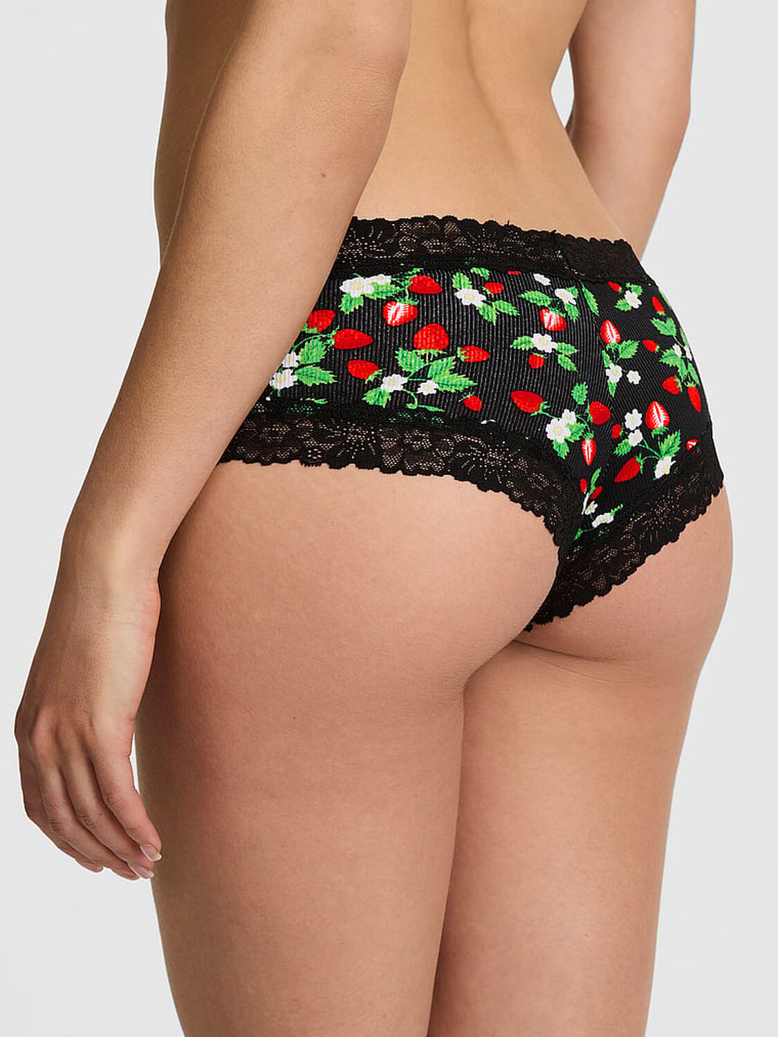 vs Pink Wink Lace-Trim Cheeky Panty Black Strawberry Print 1 of 3 
