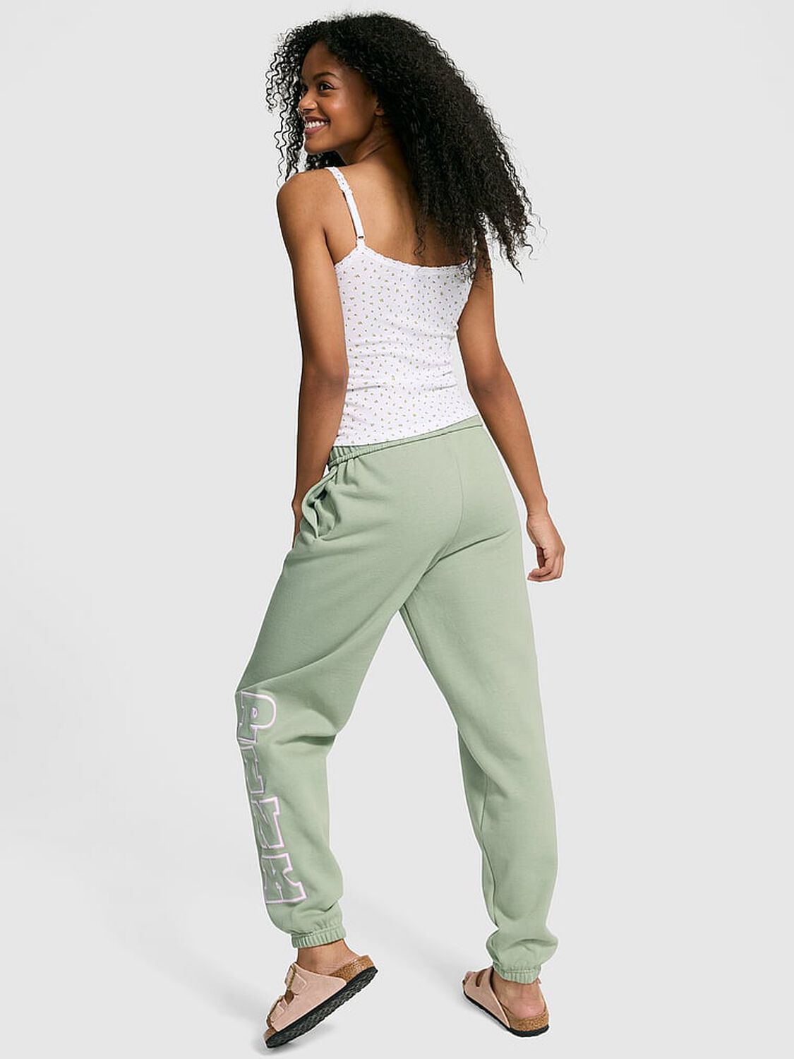 vs Pink Ivy Fleece Campus Sweatpants Green Garden 2 of 4 