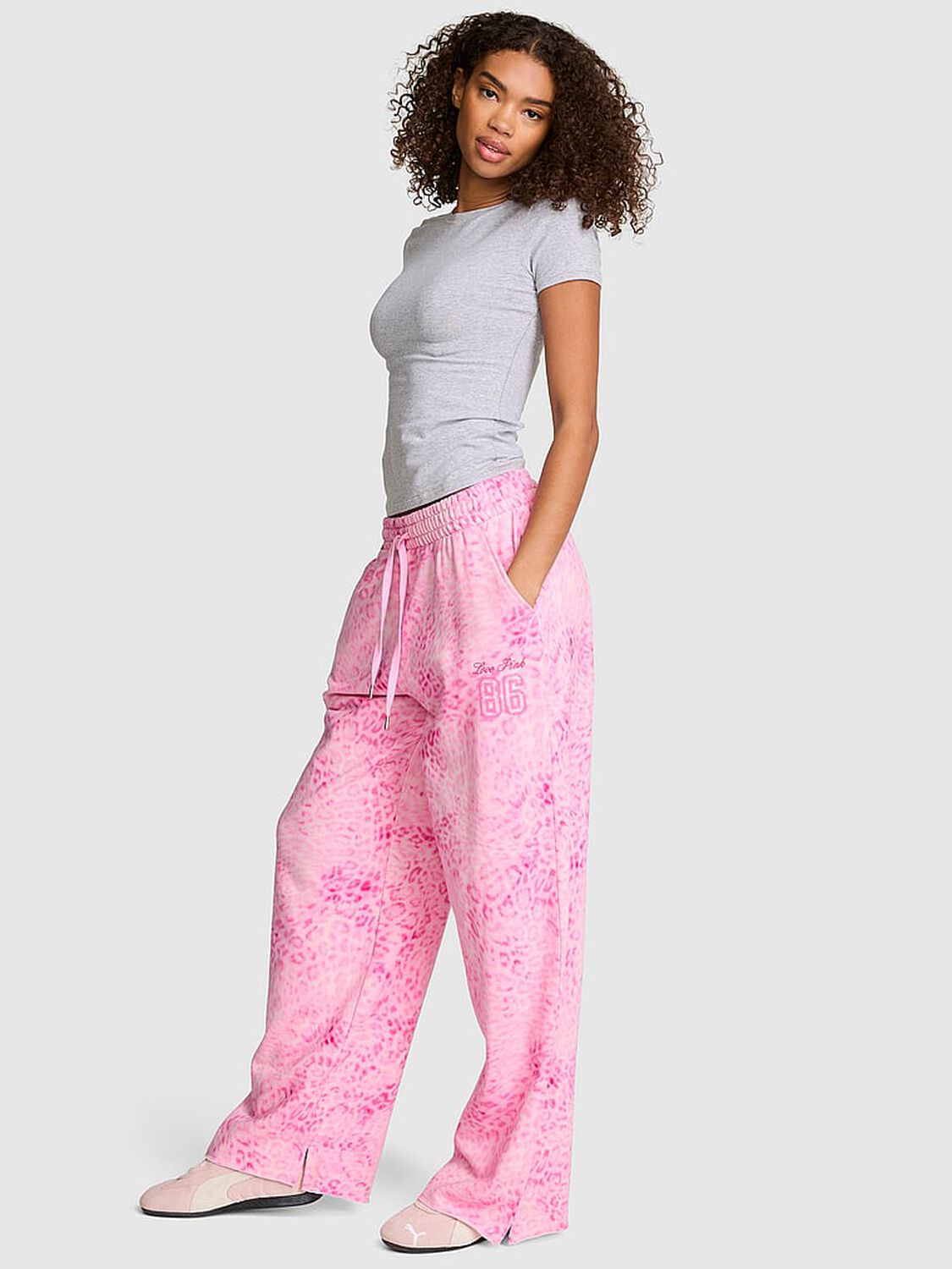 pink Pink Campus Fleece&trade; Wide-Leg Split-Hem Sweatpants Pink Leopard 1 of 3 
