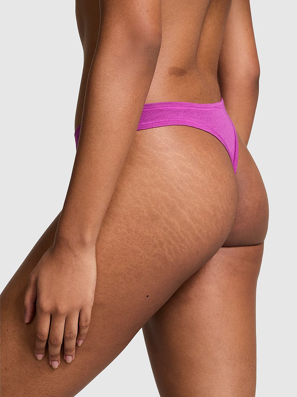vs Pink Cotton High-Leg Thong Panty Deep Berry 2 of 3 