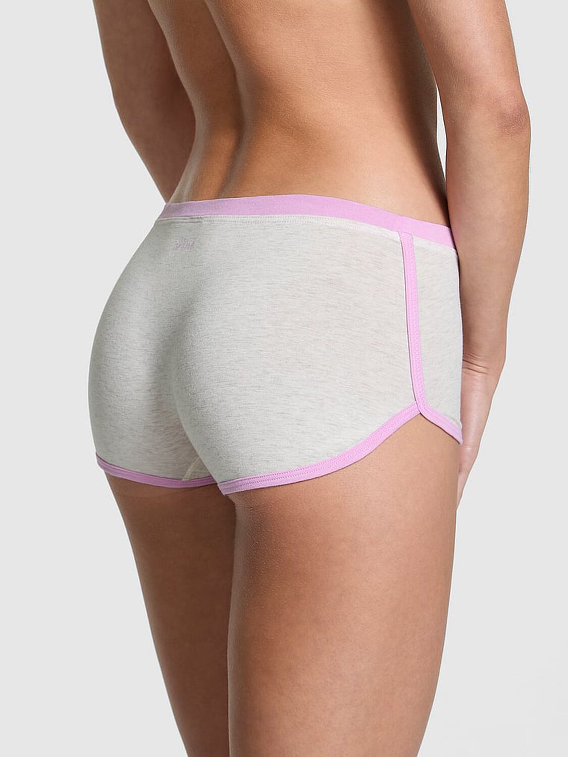 vs Pink Cotton Dorm Boyshort Panty Natural Heather With Hushed Lilac Binding 1 of 1 