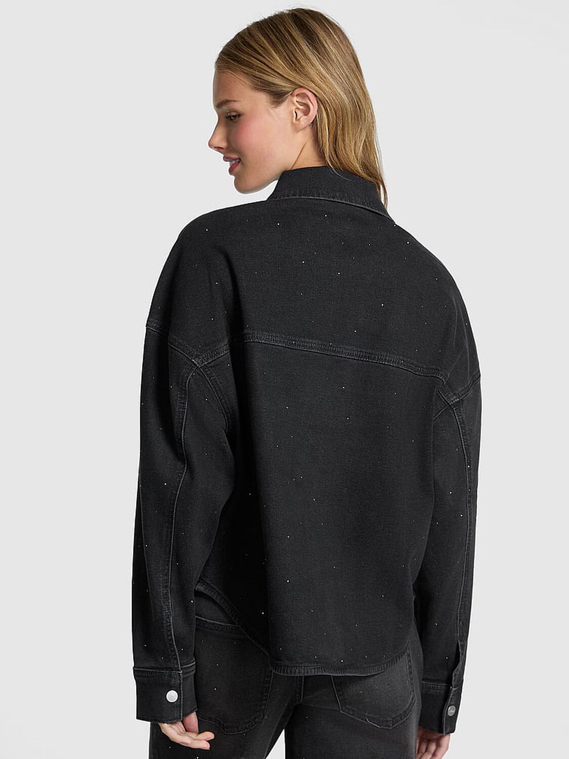 vs Pink Denim by PINK Shacket Black Denim Wash Diamante 2 of 2 