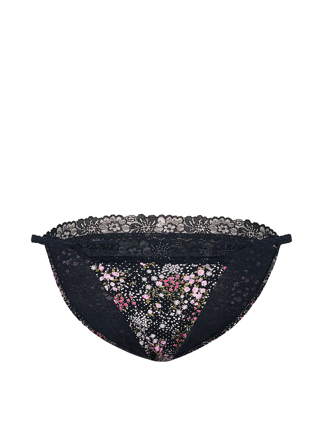 vs Pink Cotton Lace-Trim String Bikini Panty Noir Navy Floral Print 3 of 3 