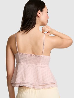 High-Low Lace-Trim Ruffle Cami