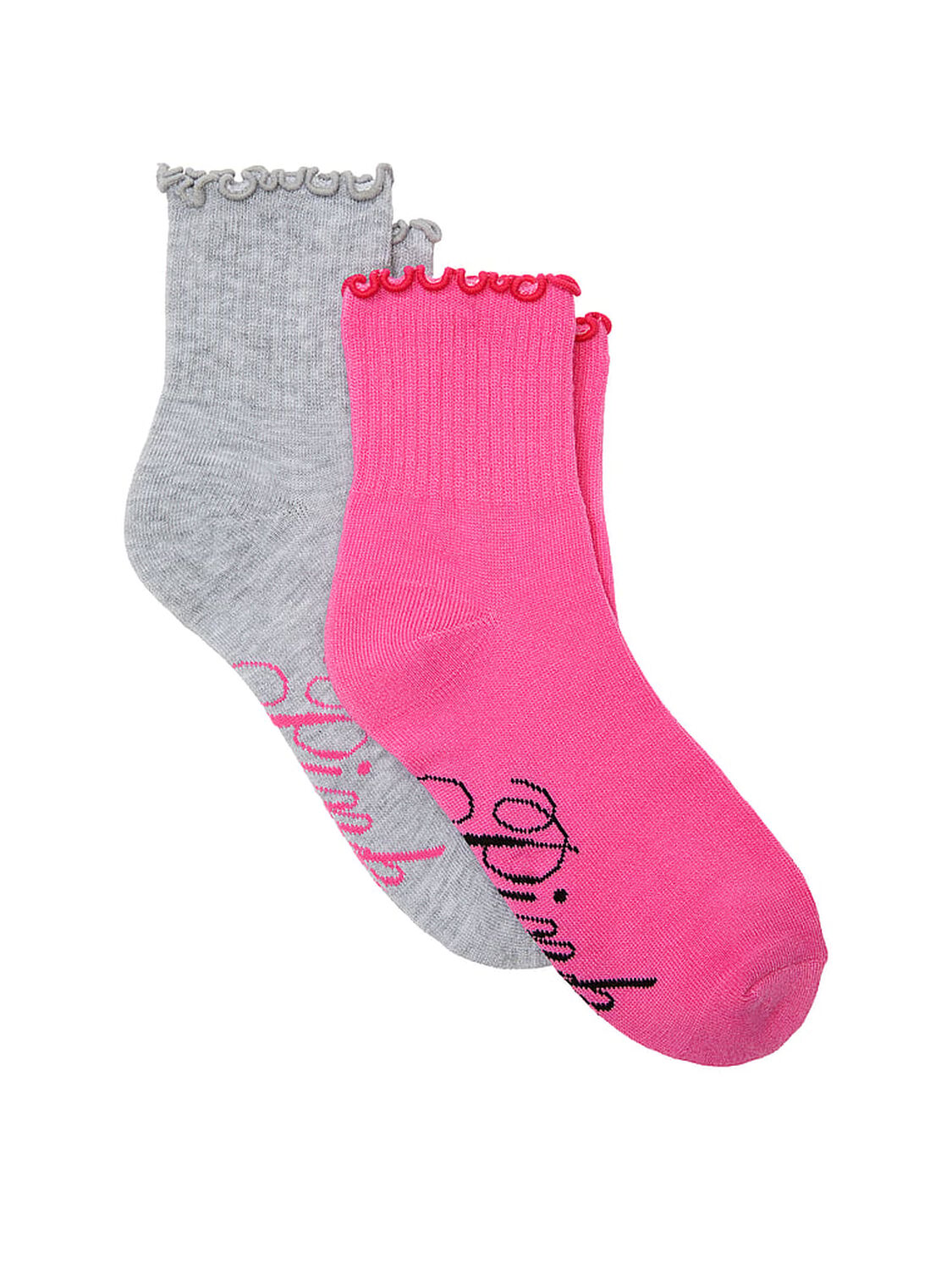 vs Pink 2-Pack Ruffle Quarter Socks Sizzling Strawberry/Heather Grey 1 of 1 