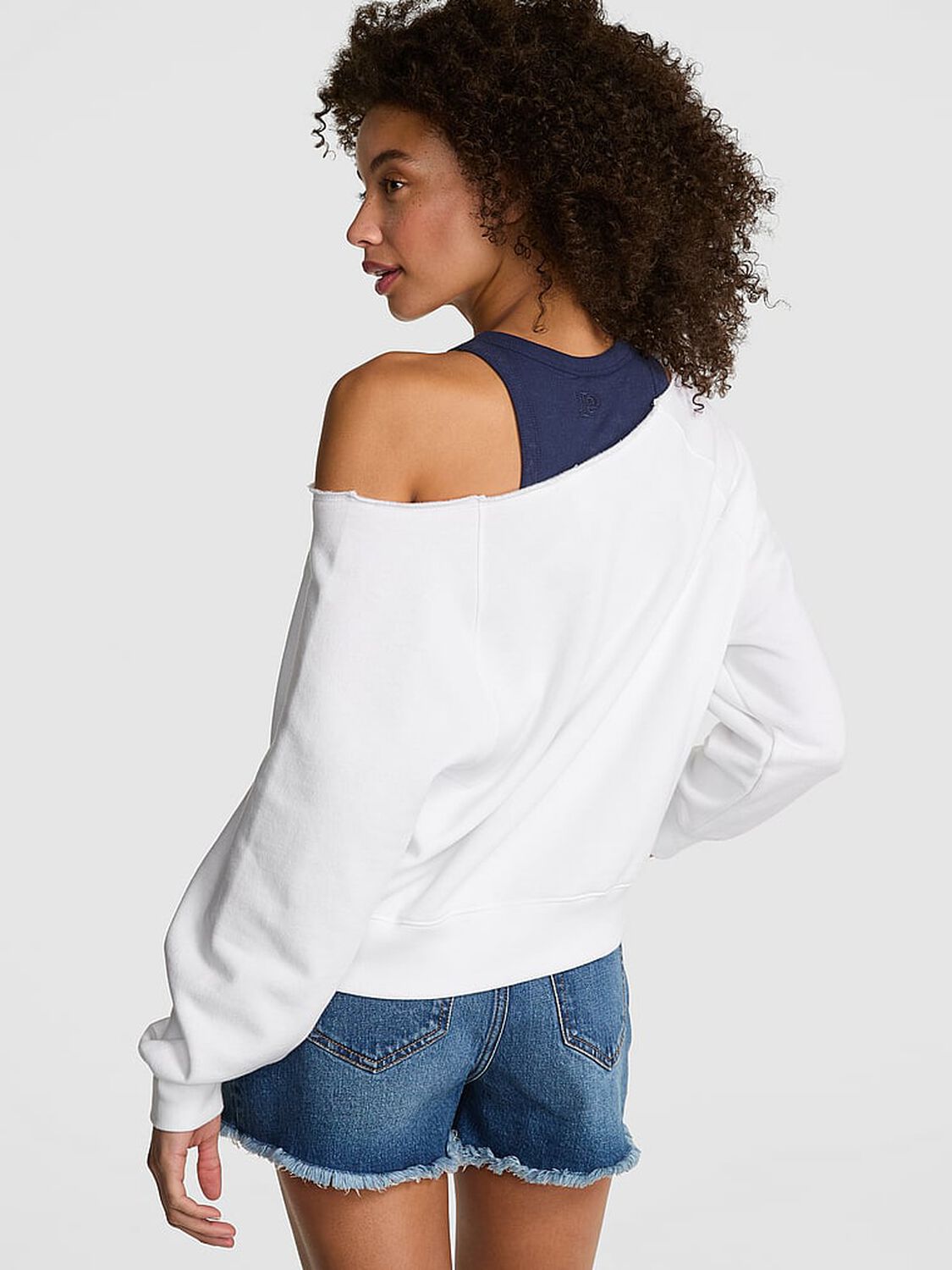 vs Pink Ivy Fleece Off-The-Shoulder Sweatshirt Limited Edition Varsity Blue & White 2 of 3 