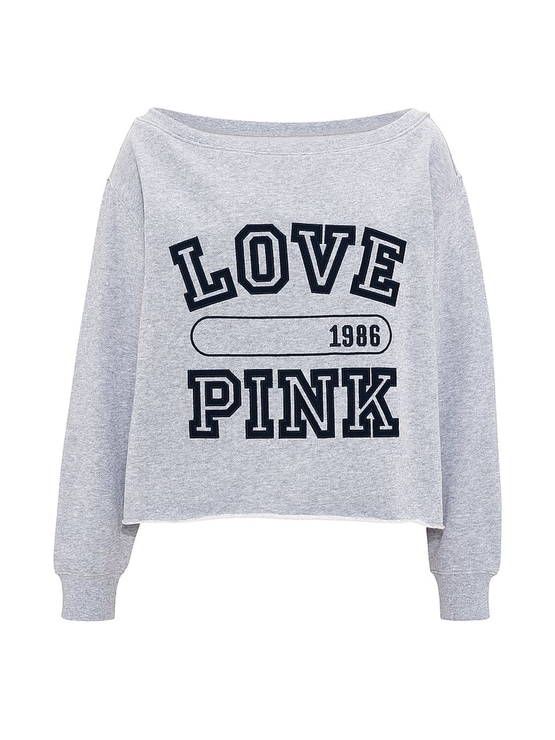 vs Pink Campus Fleece&trade; Rib Off-The-Shoulder Sweatshirt Heather Grey 3 of 3 