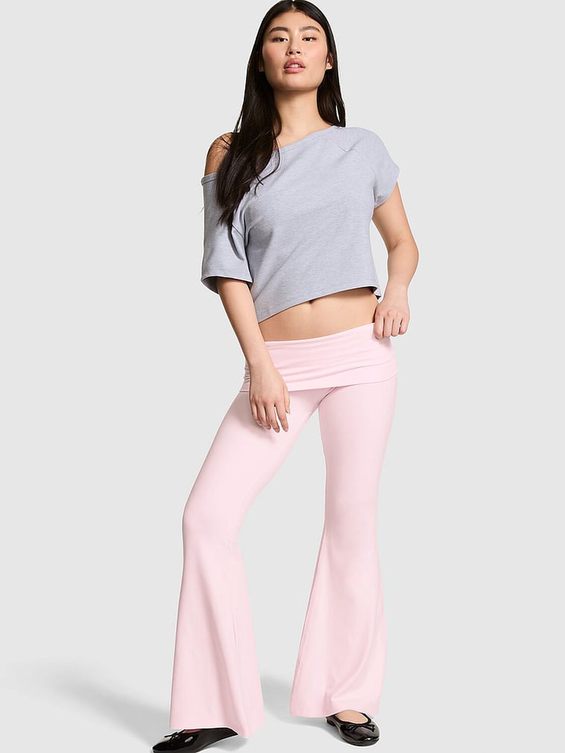 pink Pink Soft Modal Foldover Super Flare Leggings Pink Tulip 1 of 4 
