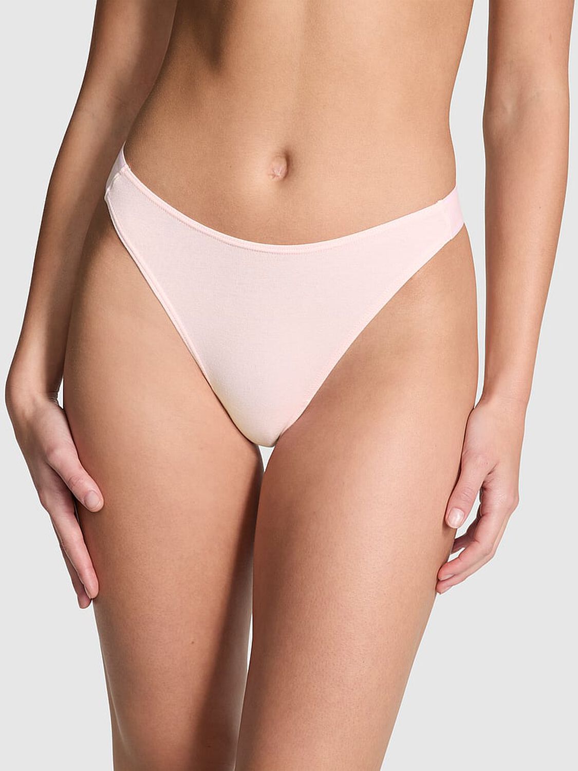 vs Pink Logo Cotton Shine High-Leg Thong Panty Angel Pink 1 of 3 
