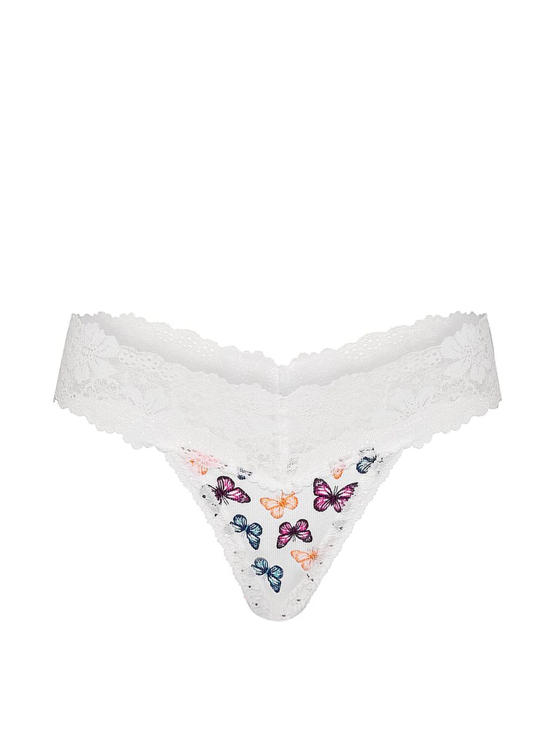 vs Pink PINK Wink&trade; Lace-Trim Thong Panty Vs White Multi Color Butterfly 3 of 3 